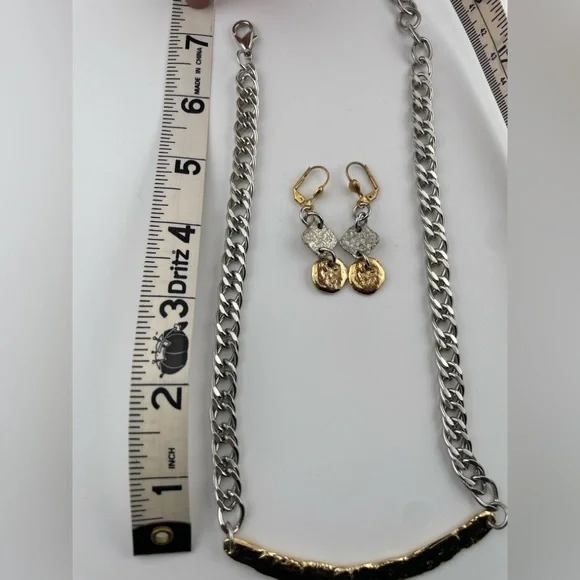 J. Jansen Designs Two-Tone Hammered Necklace + Earrings Set COA Signed Tag - Picture 12 of 13